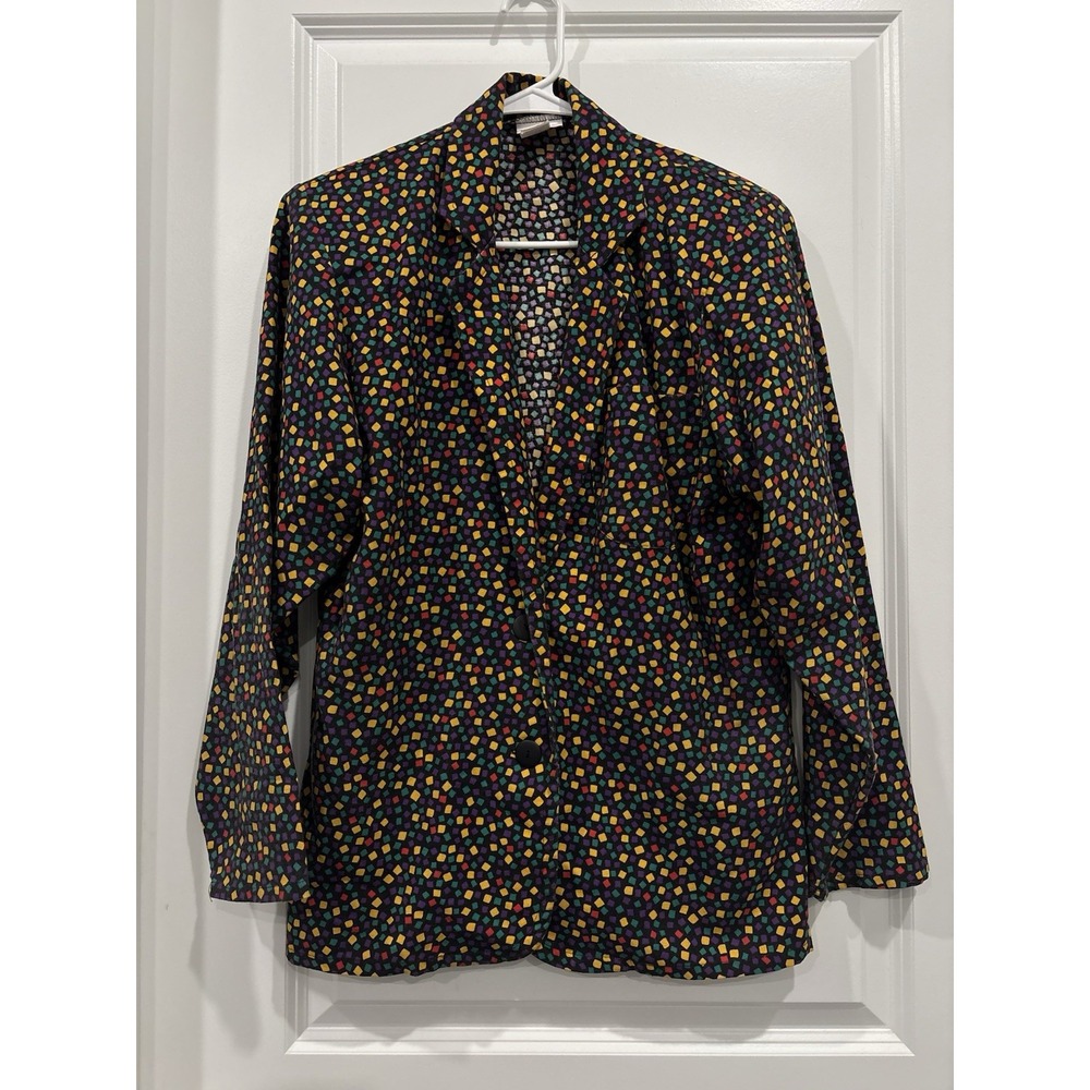 Avon Fashions VTG 90s Blazer Blouse Size 5/6 Long Sleeve Button Up‎ Geometric